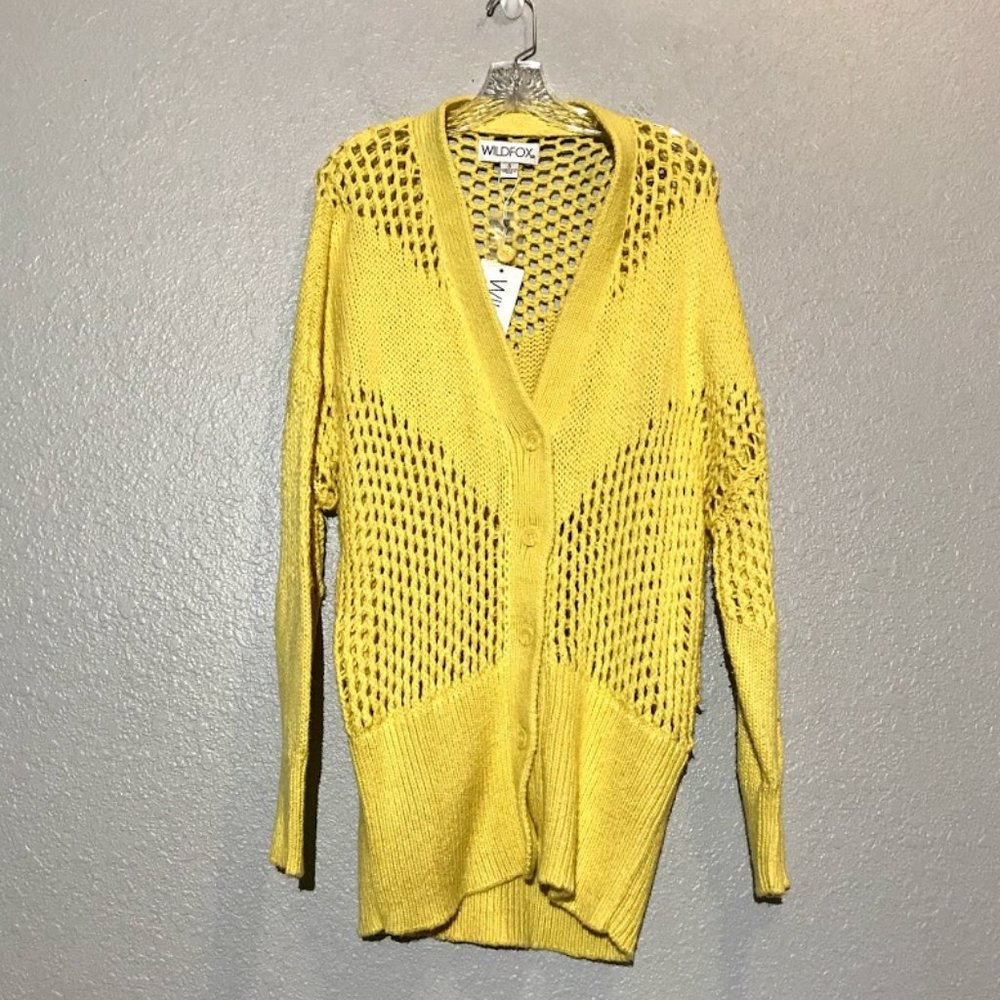 NWOT Wildfox Backyard Yellow Button Down Sweater